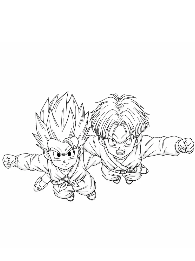 Kleurplaat Dragon Ball Z 18 goten en trunks vliegen dragon ball z kleurplaat