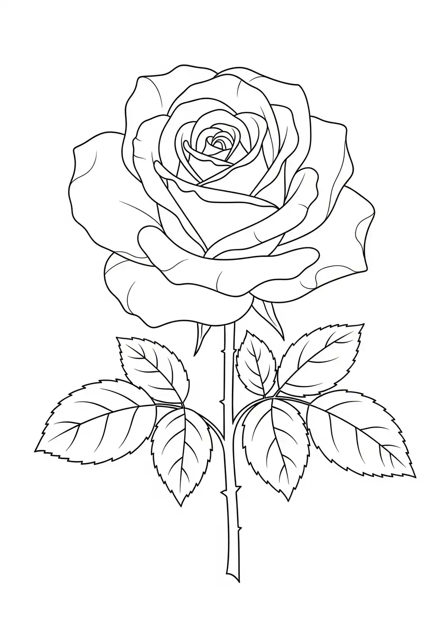 grote roos in bloei kleurplaat