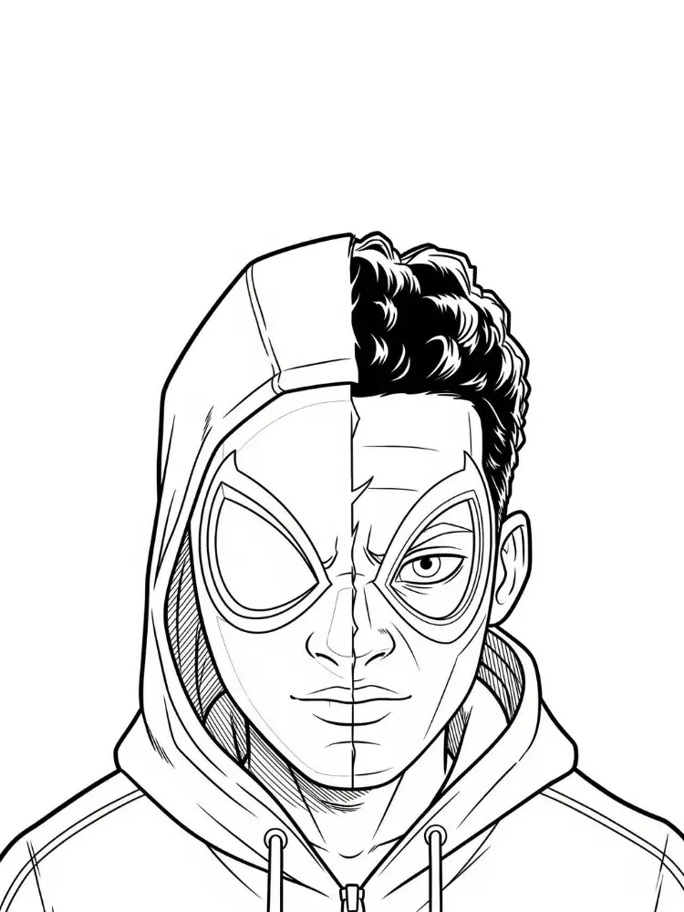 Kleurplaat Miles Morales 22 halve masker miles morales gezicht kleurplaat