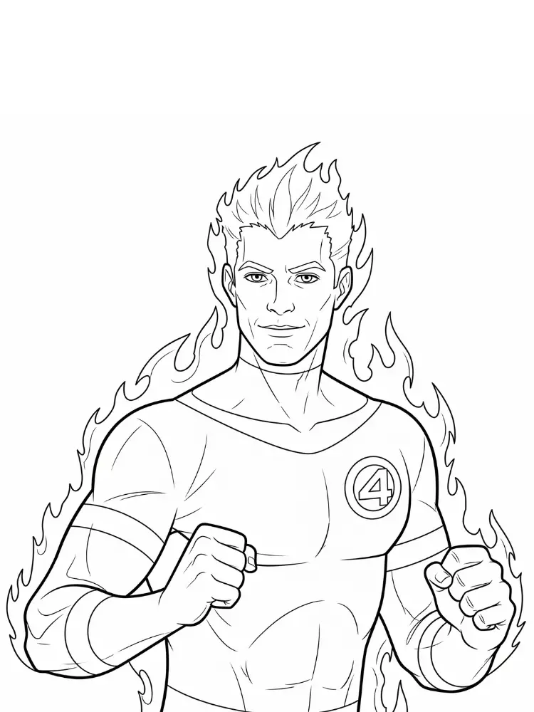 Kleurplaat Fantastic Four 16 human torch vlammen fantastic four kleurplaat