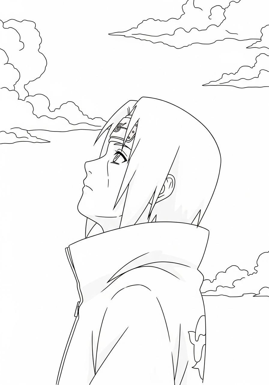 Itachi kleurplaat 21 itachi kijkt naar de lucht kleurplaat