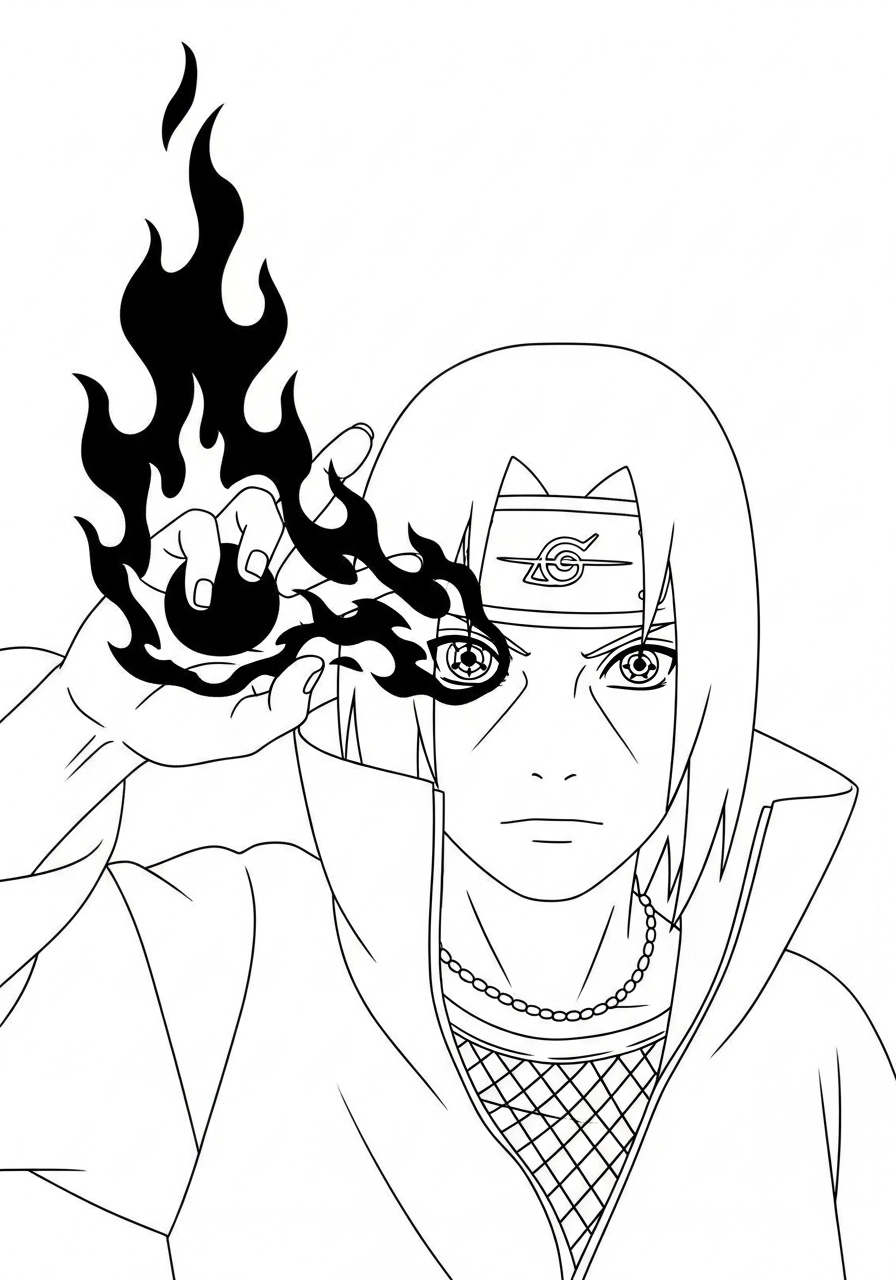 Itachi kleurplaat 19 itachi met amaterasu vlammen kleurplaat