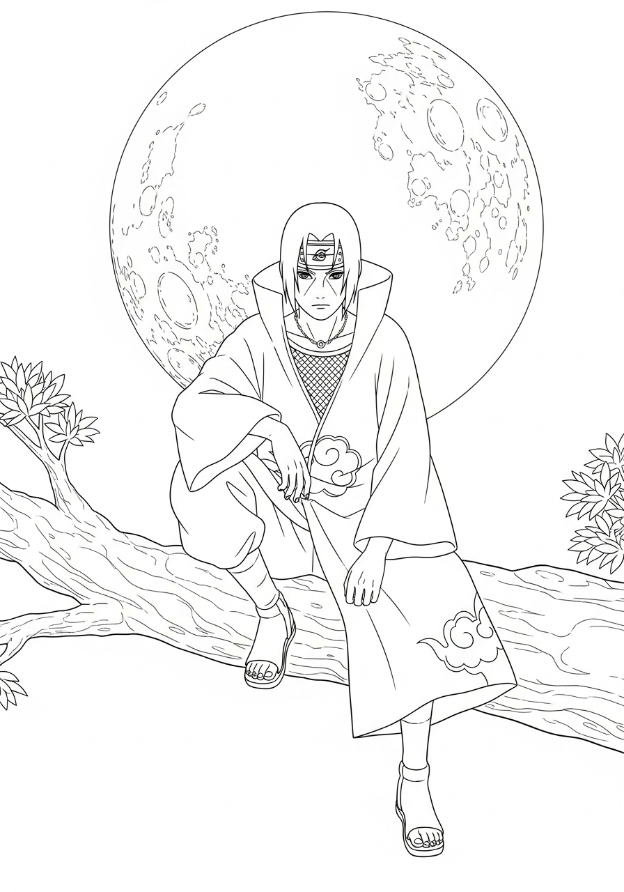 Itachi kleurplaat 14 itachi met maan op de achtergrond kleurplaat