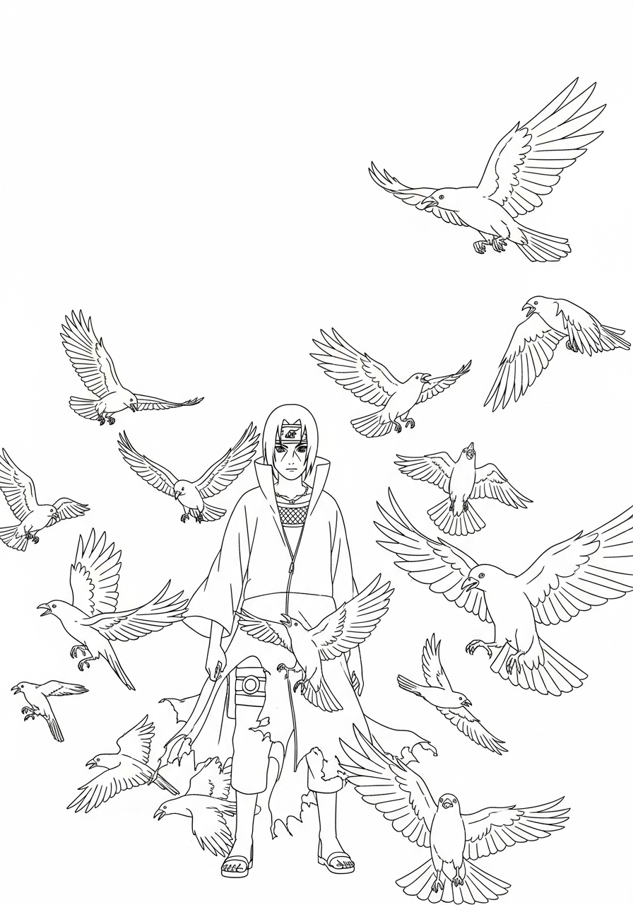 Itachi kleurplaat 12 itachi omringd door kraaien kleurplaat