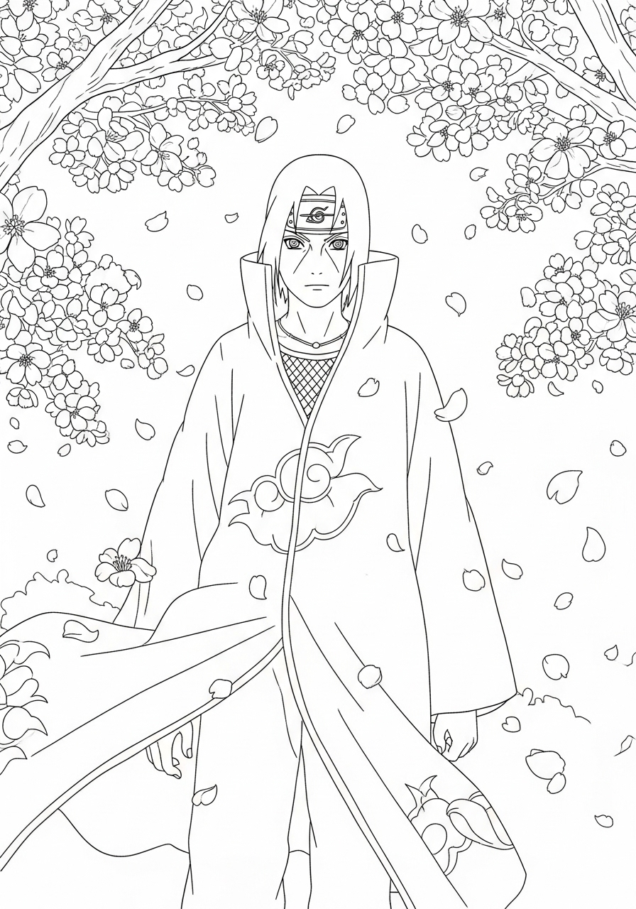Itachi kleurplaat 10 itachi tussen kersenbloesems kleurplaat