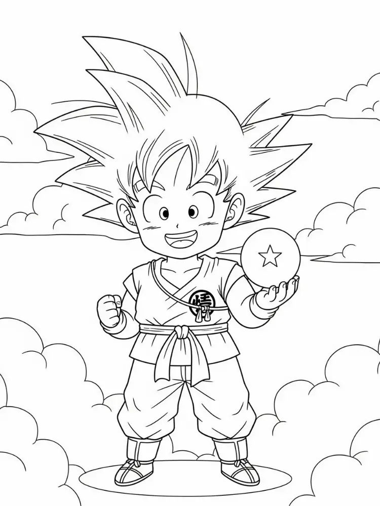 Kleurplaat Dragon Ball Z 17 jonge goku met dragon ball dragon ball z kleurplaat