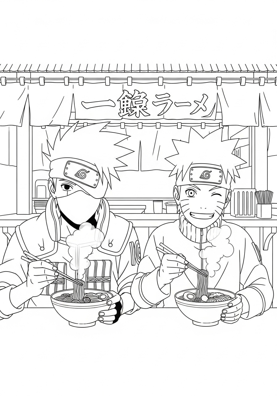 Kakashi kleurplaat 22 kakashi en naruto eten ramen kleurplaat
