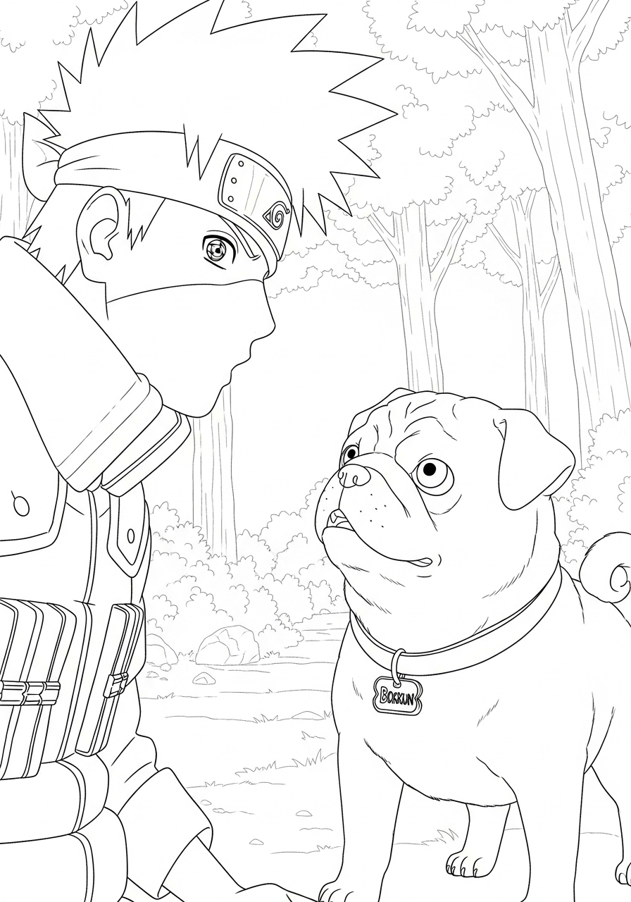 Kakashi kleurplaat 15 kakashi met pak un pug hond kleurplaat