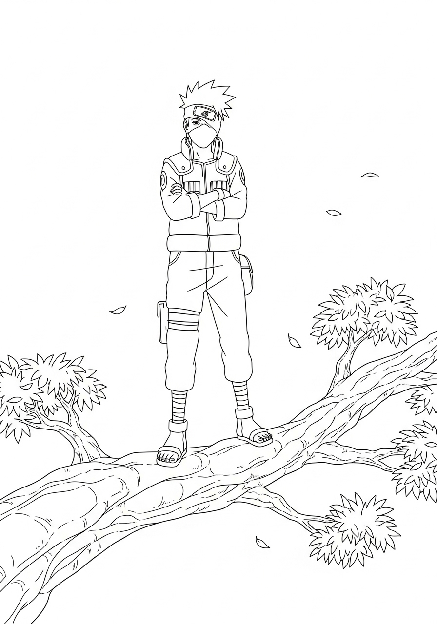Kakashi kleurplaat 12 kakashi staat op boomtak kleurplaat