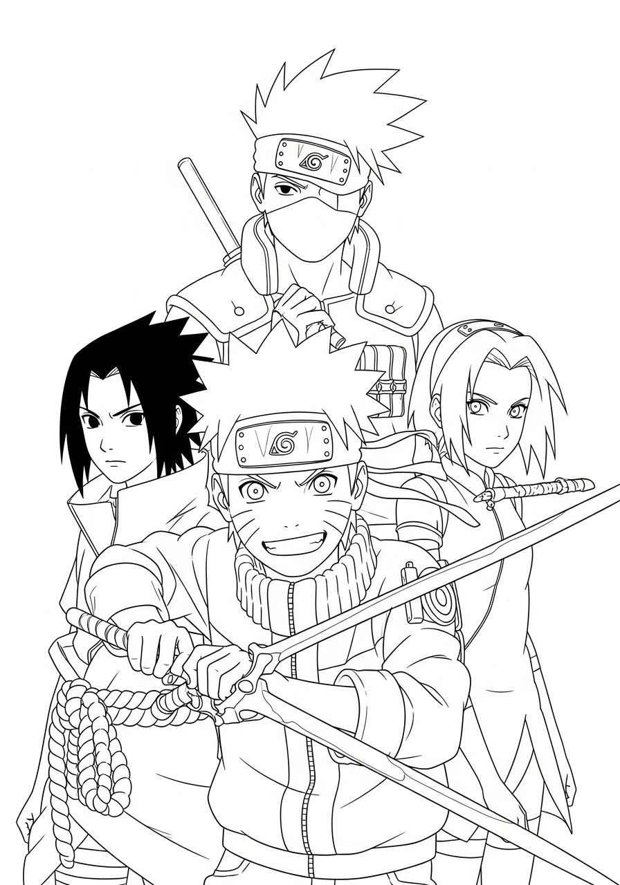 Kakashi kleurplaat 9 kakashi team 7 met naruto sakura sasuke kleurplaat