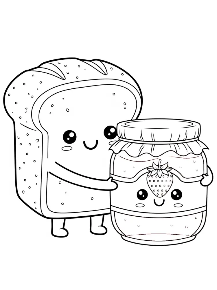 Kawaii Eten Kleurplaten 9 kawaii brood en aardbeienjam vriendjes kleurplaat