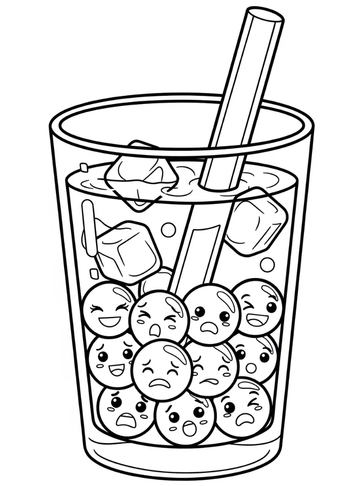 Kawaii Eten Kleurplaten 10 kawaii bubble tea met gezichten kleurplaat