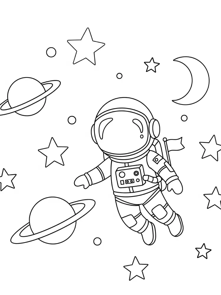 Kleurplaat Ruimte 9 kleine astronaut op ontdekking kleurplaat
