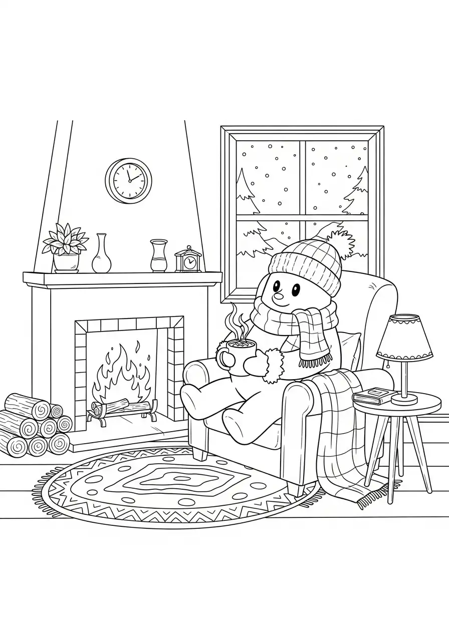 knusse marshmallow bij open haard kleurplaat