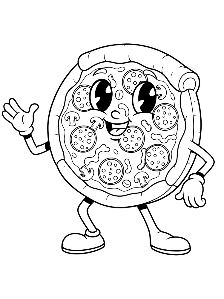 kleurplaat Pizza 24 lachende pizza met schoenen kleurplaat