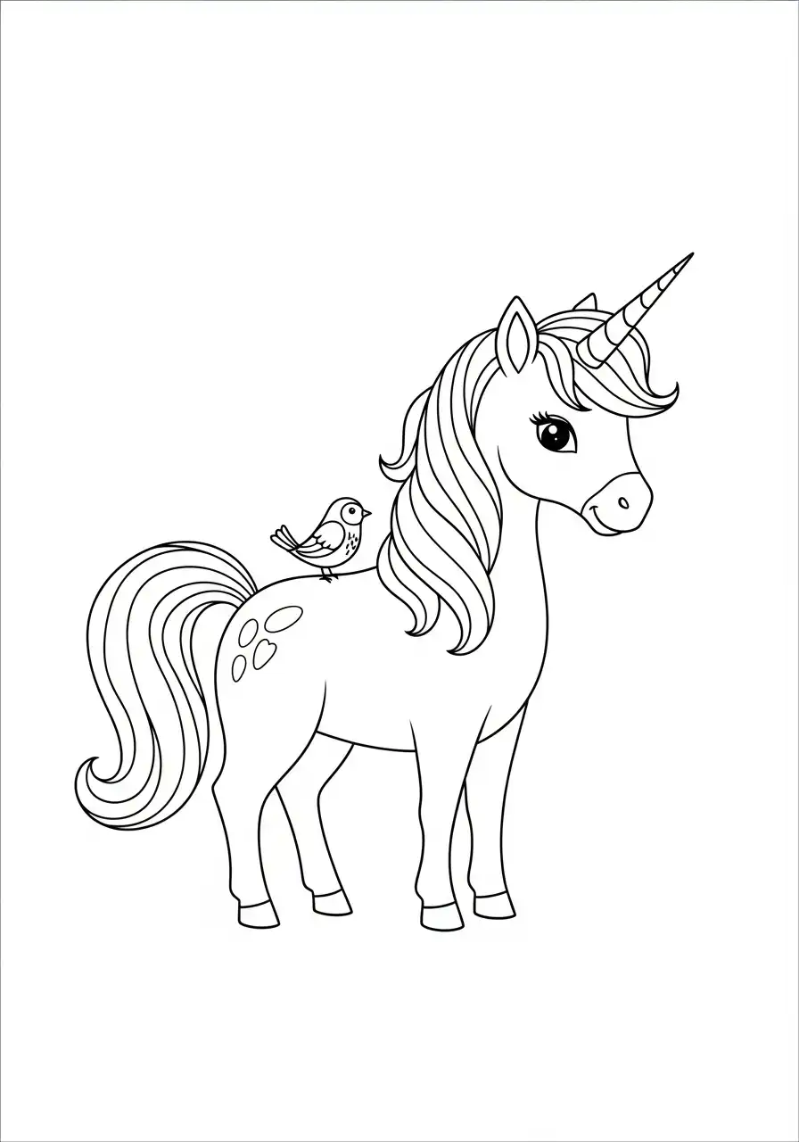 Eenhoorn kleurplaat 10 lieve eenhoorn met vogeltje kleurplaat