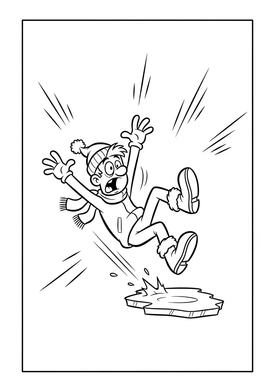 man glijdt uit op ijs grappige kleurplaat