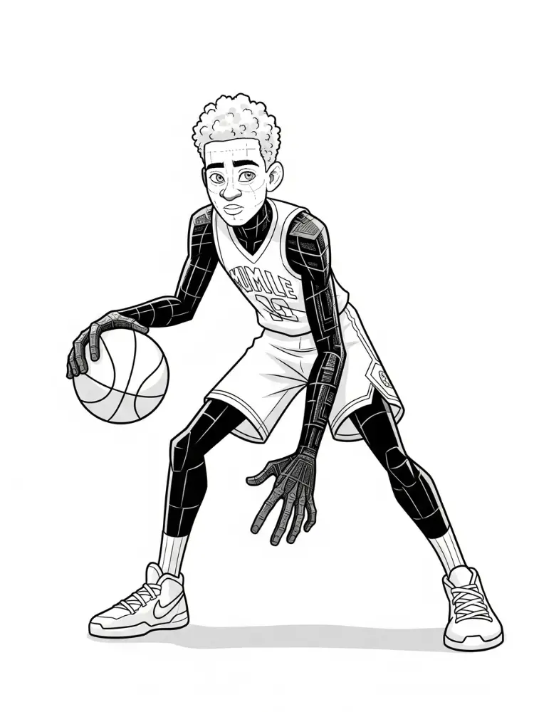 Kleurplaat Miles Morales 21 miles morales basketbal uniform kleurplaat