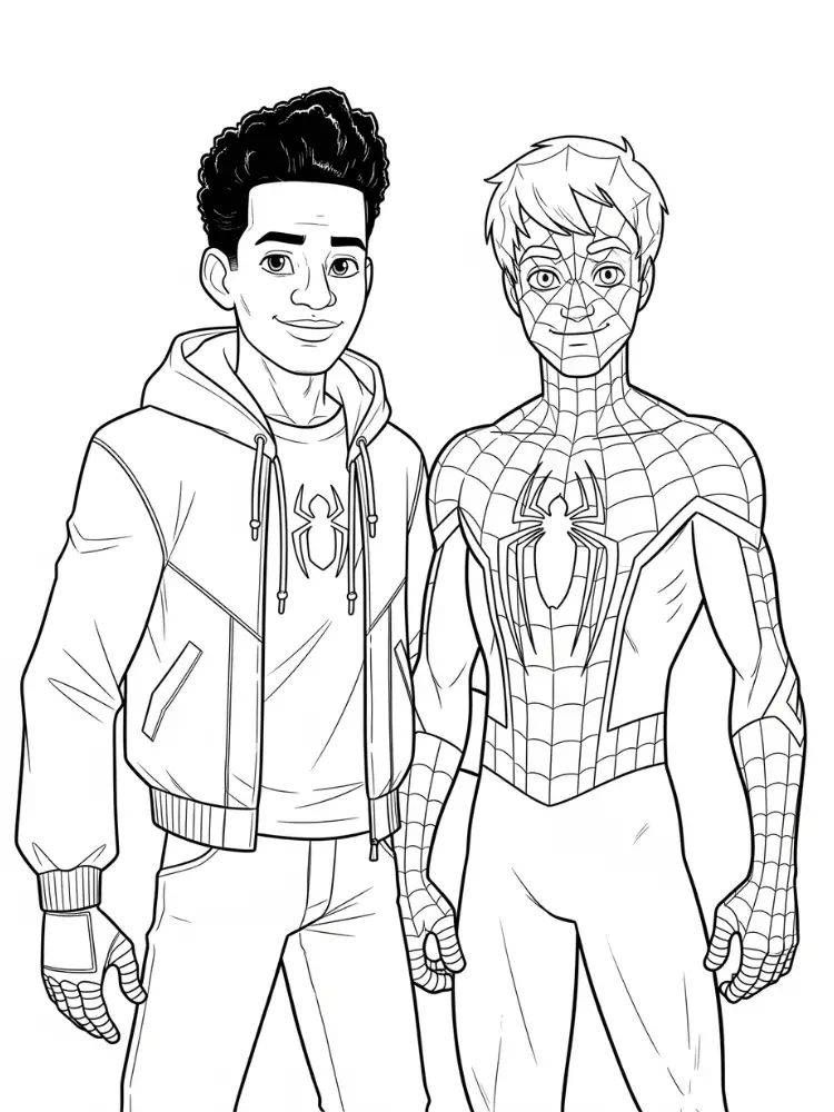 Kleurplaat Miles Morales 20 miles morales en spiderman samen kleurplaat