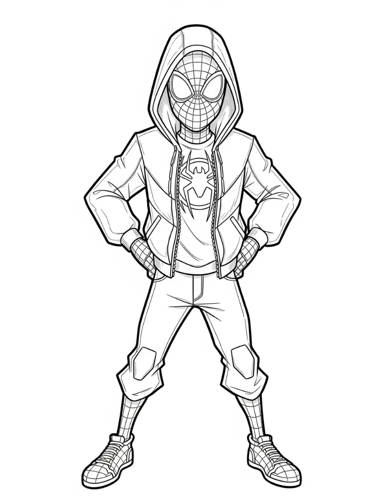 Kleurplaat Miles Morales 17 miles morales met handen op heupen kleurplaat