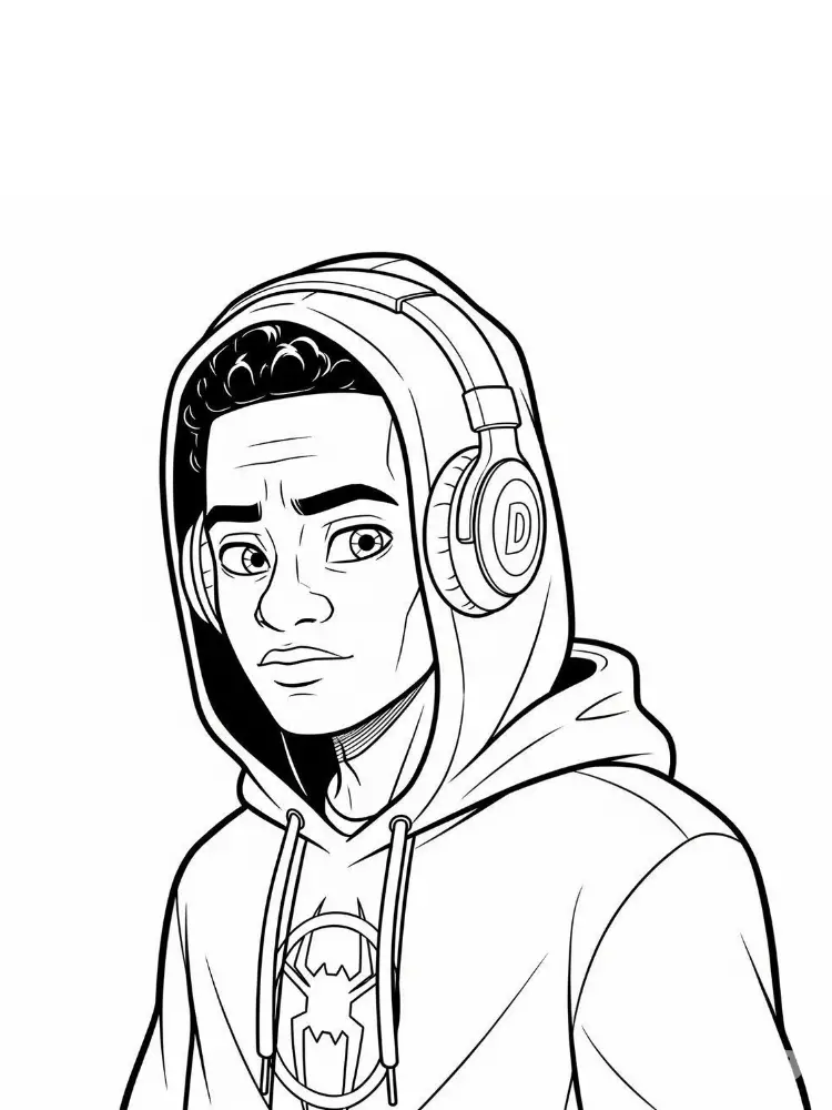 Kleurplaat Miles Morales 15 miles morales met koptelefoon kleurplaat