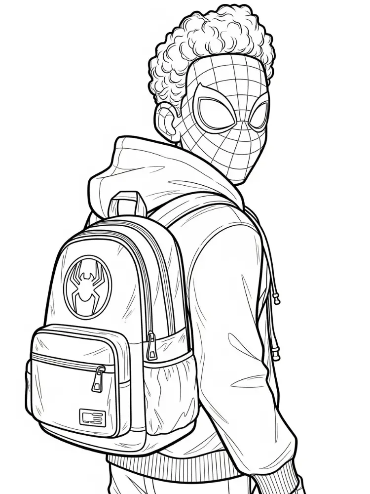 Kleurplaat Miles Morales 14 miles morales met rugzak kijkend terug kleurplaat