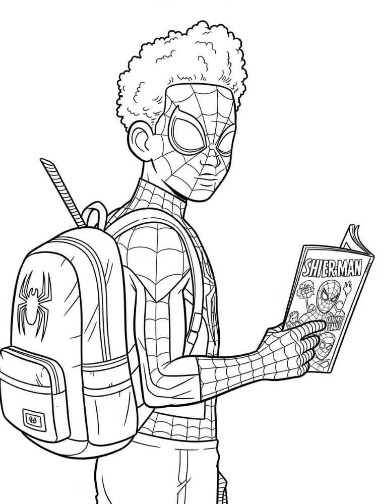 Kleurplaat Miles Morales 13 miles morales met stripboek kleurplaat
