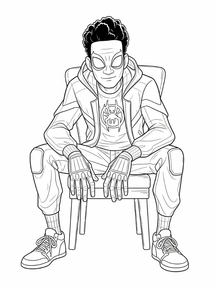 Kleurplaat Miles Morales 10 miles morales zittend op stoel kleurplaat