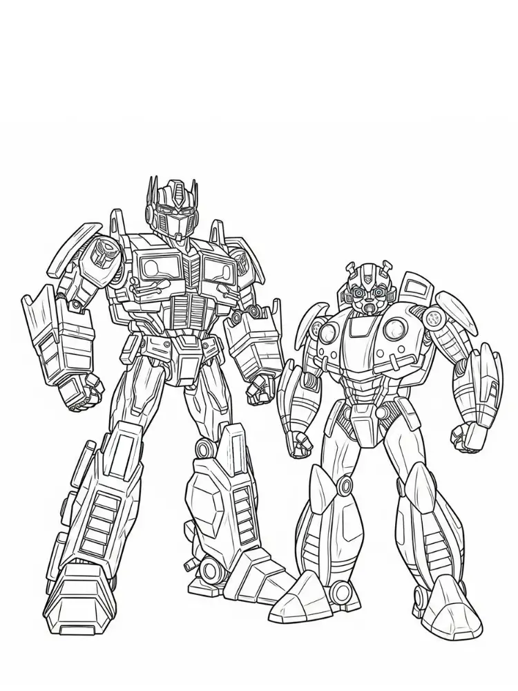 Kleurplaat Transformers 14 optimus prime en bumblebee samen kleurplaat