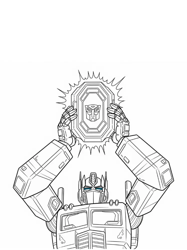 Kleurplaat Transformers 13 optimus prime houdt autobot symbool kleurplaat