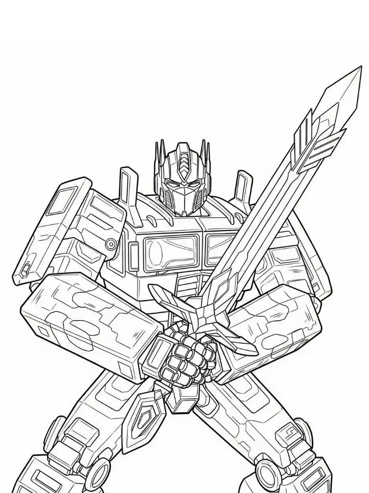 Kleurplaat Transformers 11 optimus prime met groot zwaard kleurplaat