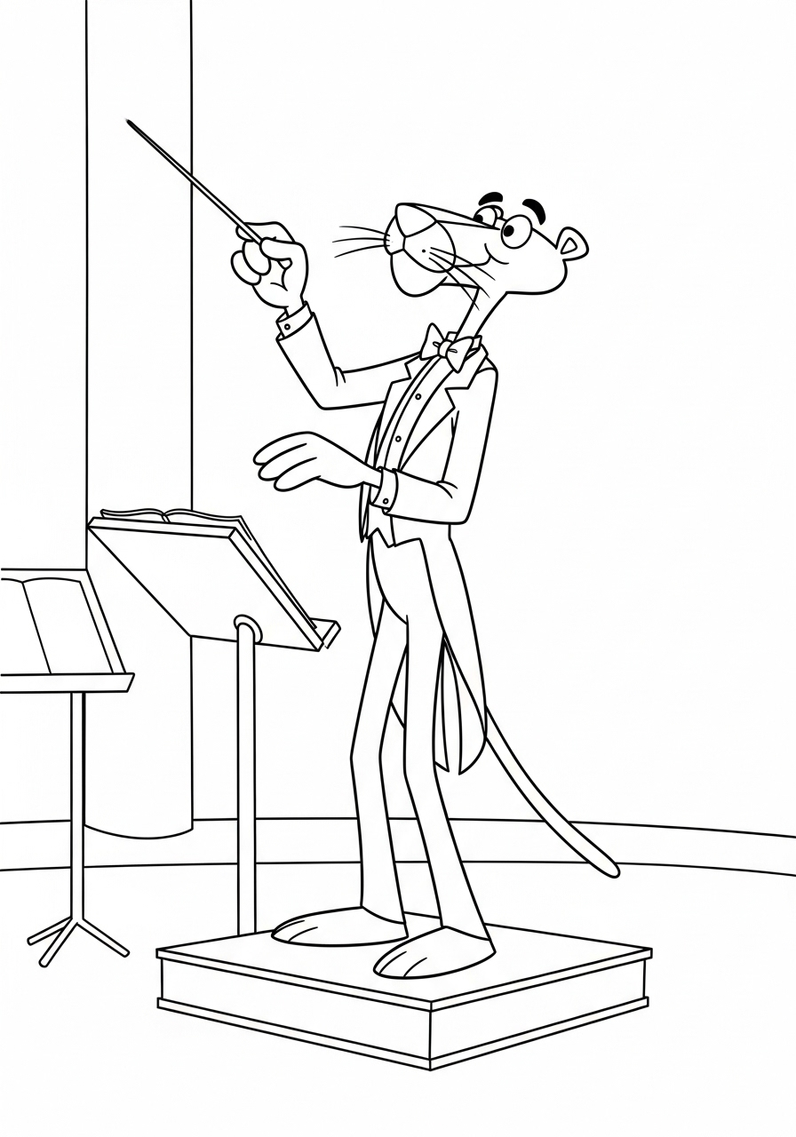Pink Panther Kleurplaat 24 pink panther dirigent met muziekstok kleurplaat
