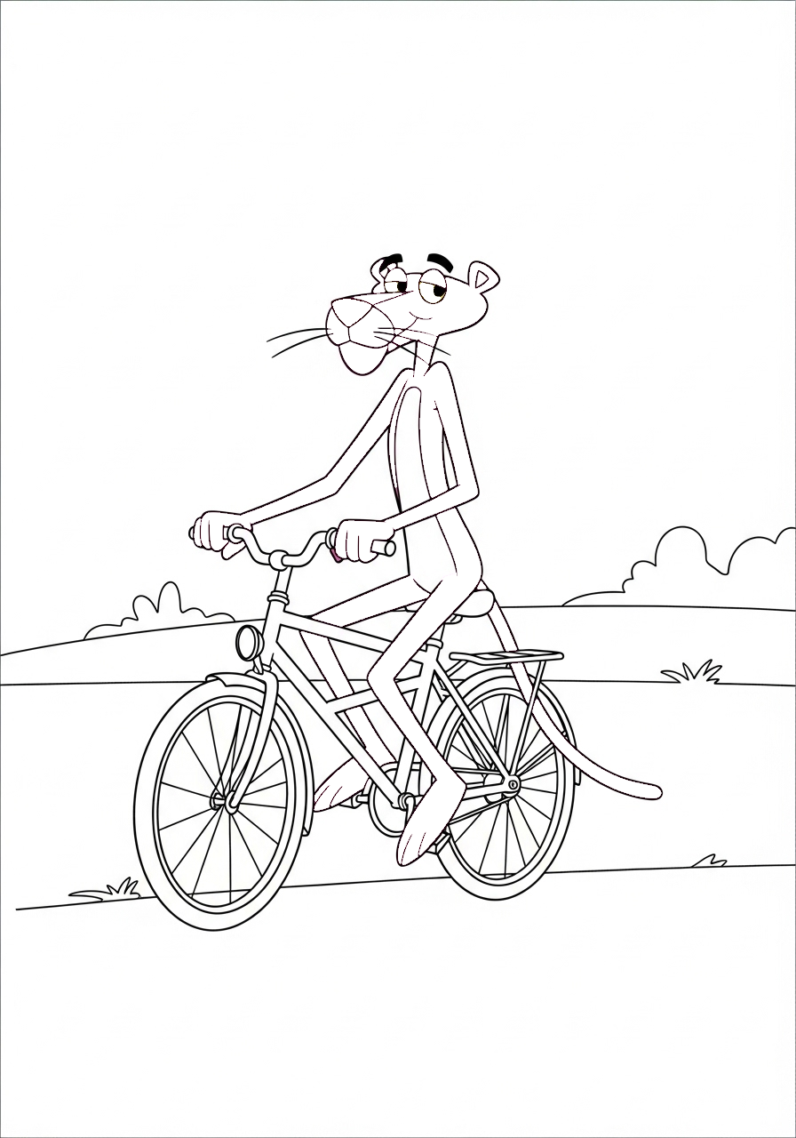 Pink Panther Kleurplaat 23 pink panther fietst in park kleurplaat