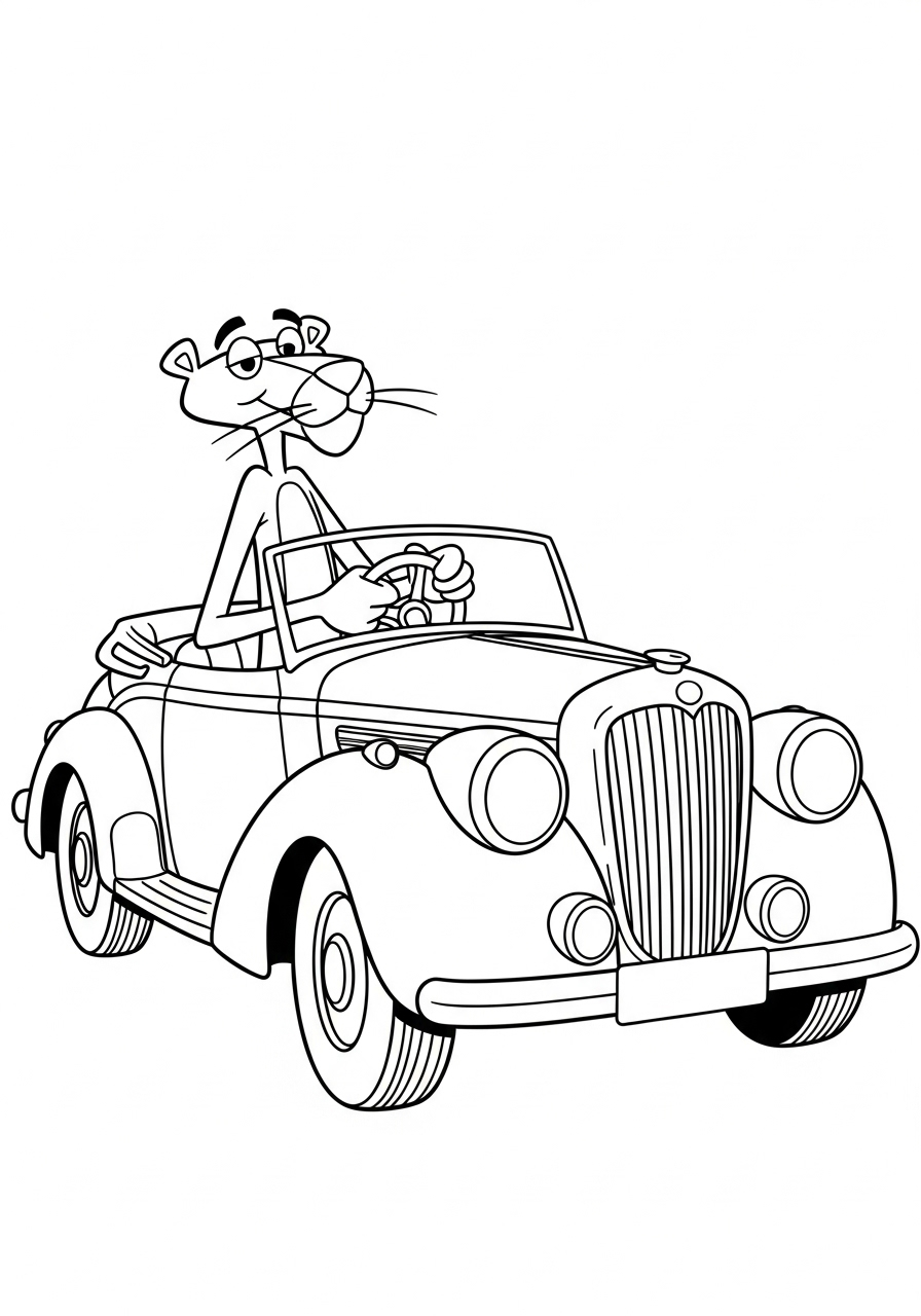 Pink Panther Kleurplaat 22 pink panther in auto rijden kleurplaat