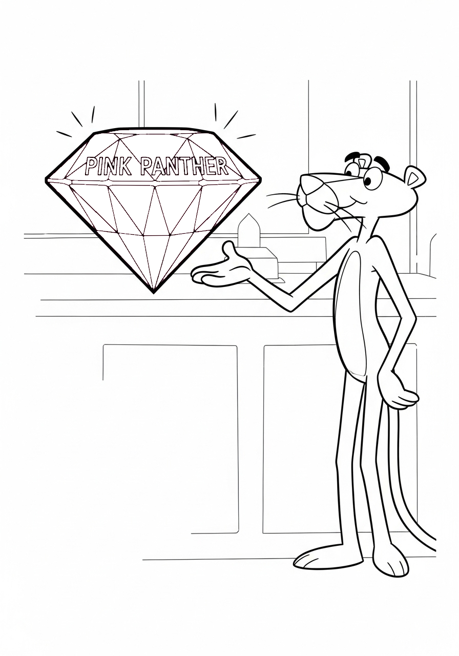Pink Panther Kleurplaat 16 pink panther met grote diamant kleurplaat