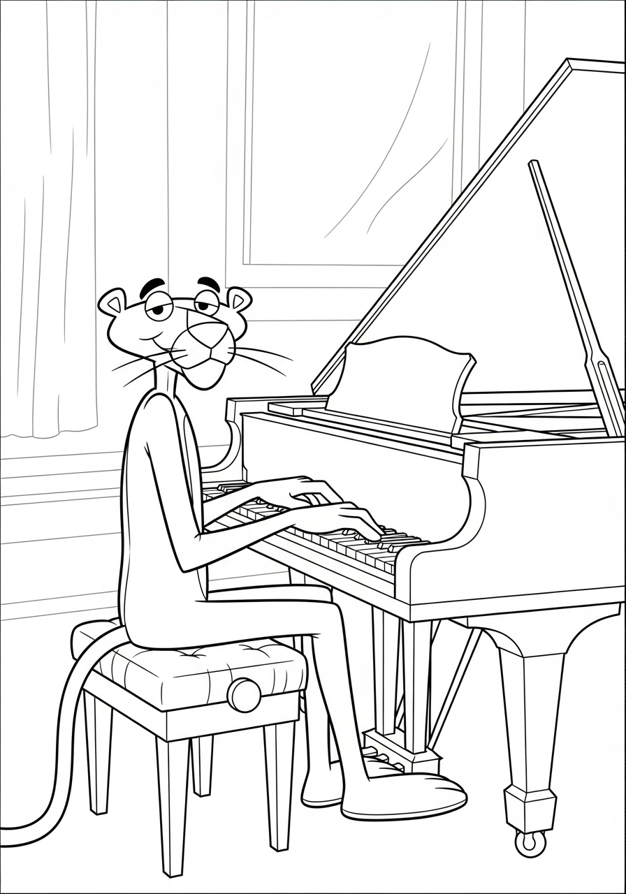 Pink Panther Kleurplaat 9 pink panther speelt piano kleurplaat
