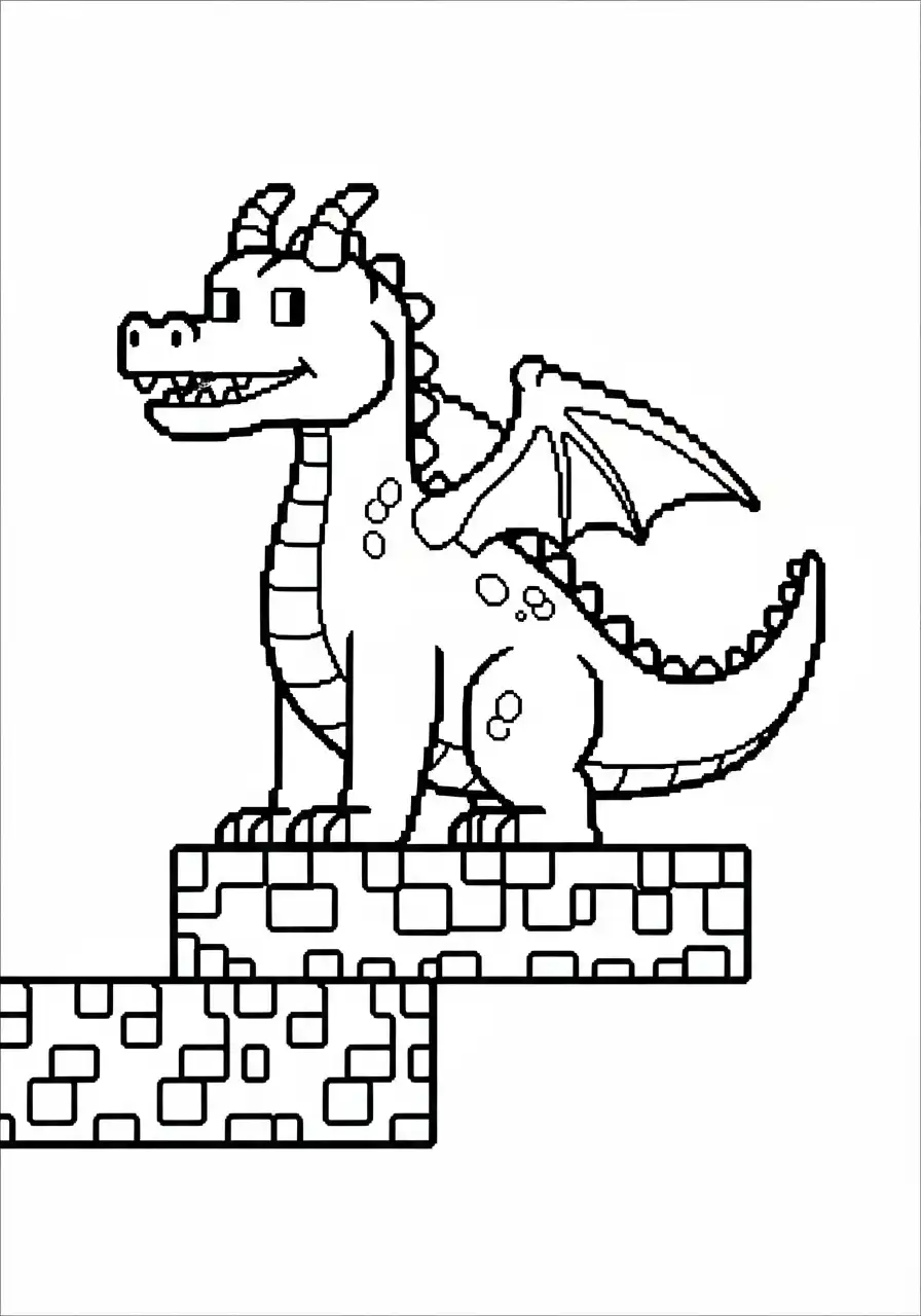 pixel draak op blokkentrap kleurplaat