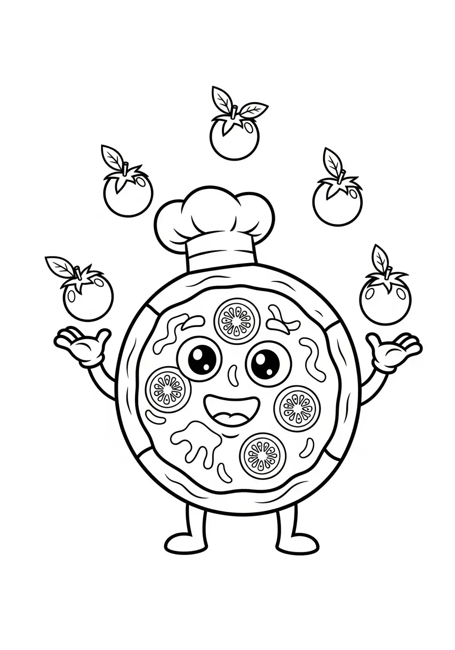 pizza chef jongleert kleurplaat