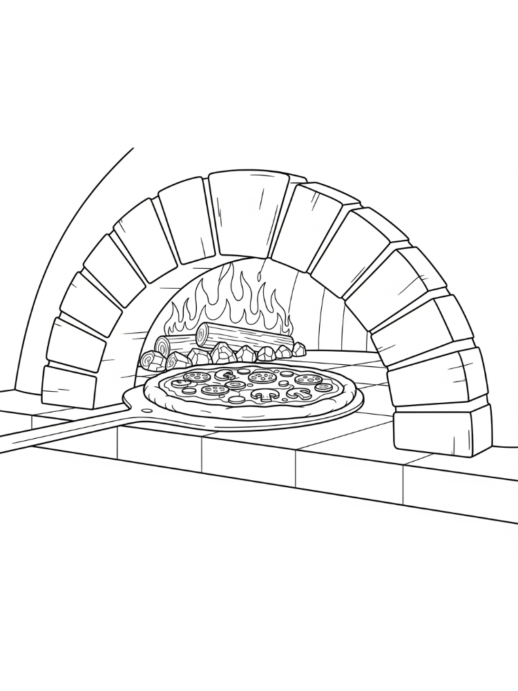 kleurplaat Pizza 21 pizza in houtoven bakken kleurplaat