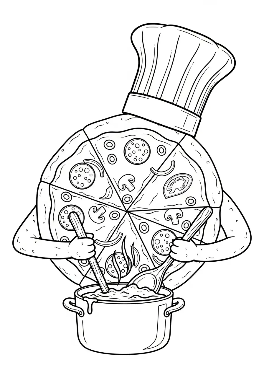 pizza kookt saus kleurplaat