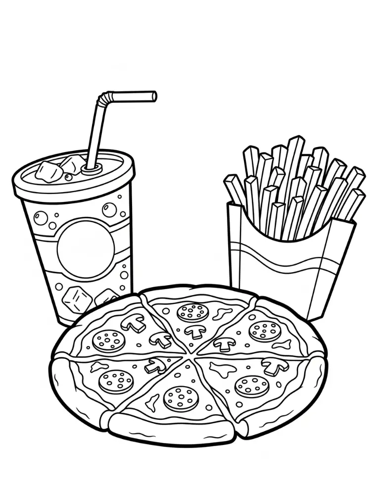kleurplaat Pizza 19 pizza met friet en cola kleurplaat