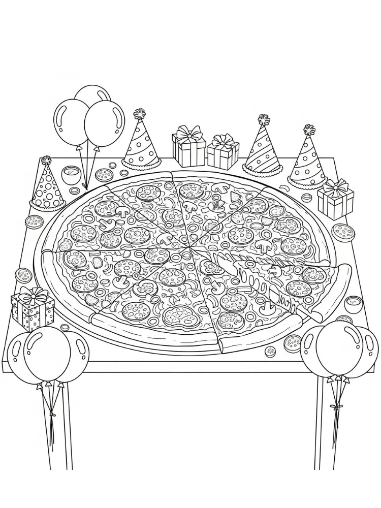 kleurplaat Pizza 15 pizza verjaardagsfeest met cadeaus kleurplaat