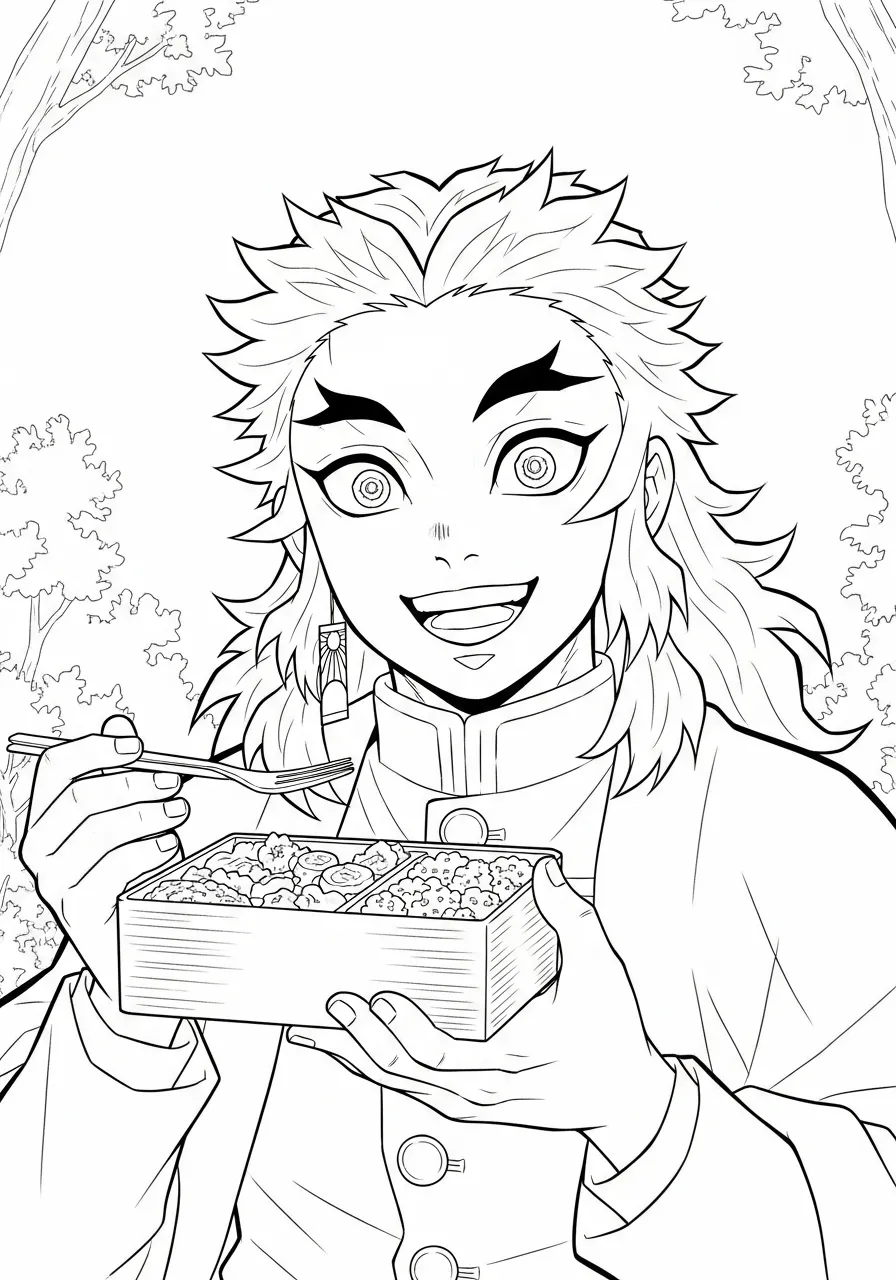 Kleurplaat Rengoku 13 rengoku met bento eten kleurplaat