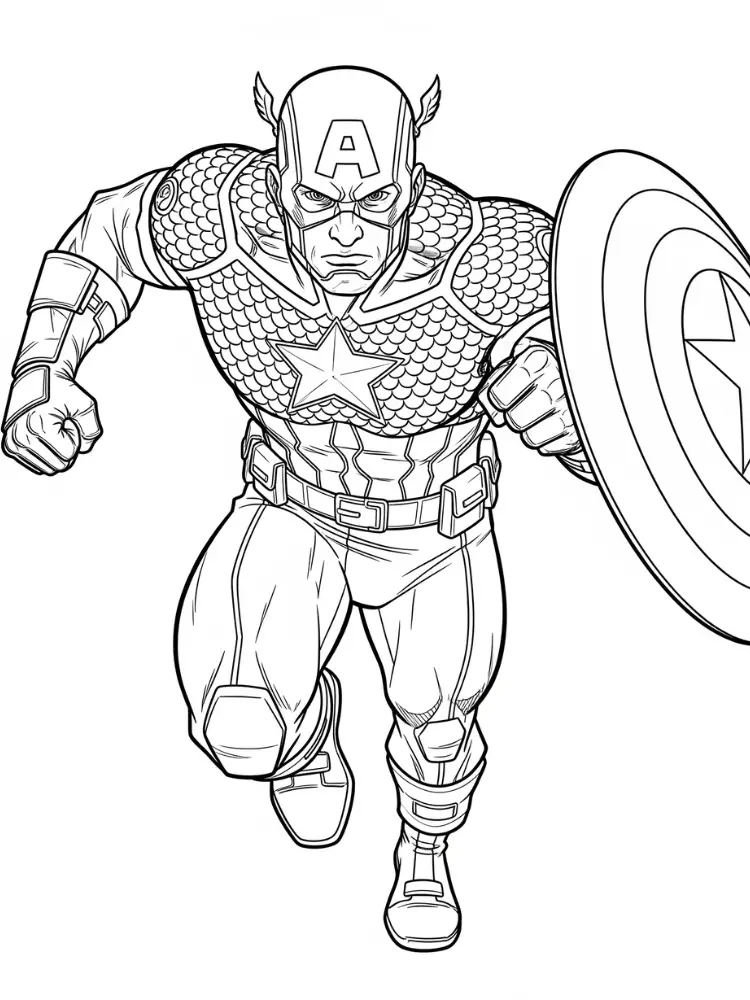 Kleurplaat Captain America 17 rennende captain america actie kleurplaat