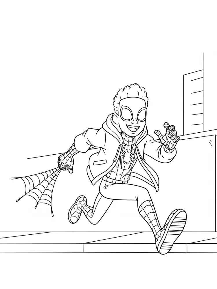 Kleurplaat Miles Morales 11 rennende miles morales met web kleurplaat