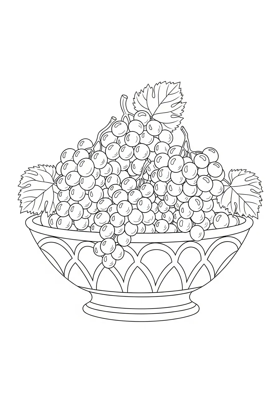 Druiven Kleurplaat 10 rijkgevulde fruitschaal kleurplaat