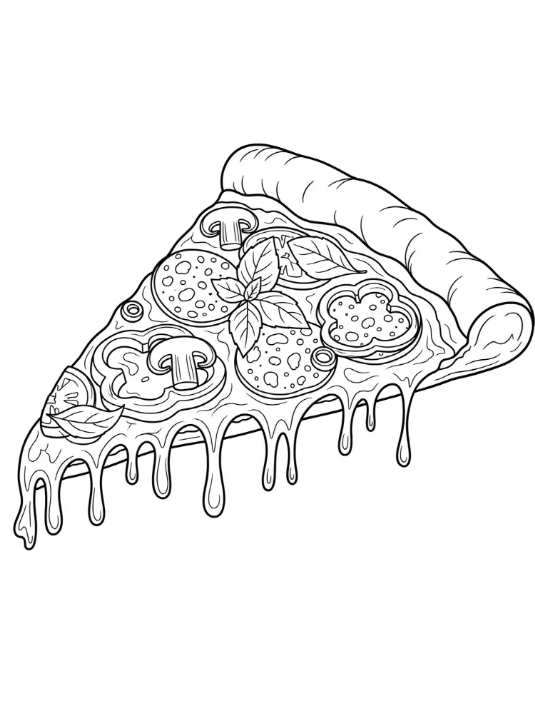 kleurplaat Pizza 13 smeltende pizzapunt met kaas kleurplaat