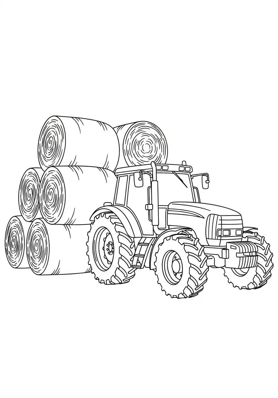 Kleurplaat trekker 8 tractor met hooibalen kleurplaat