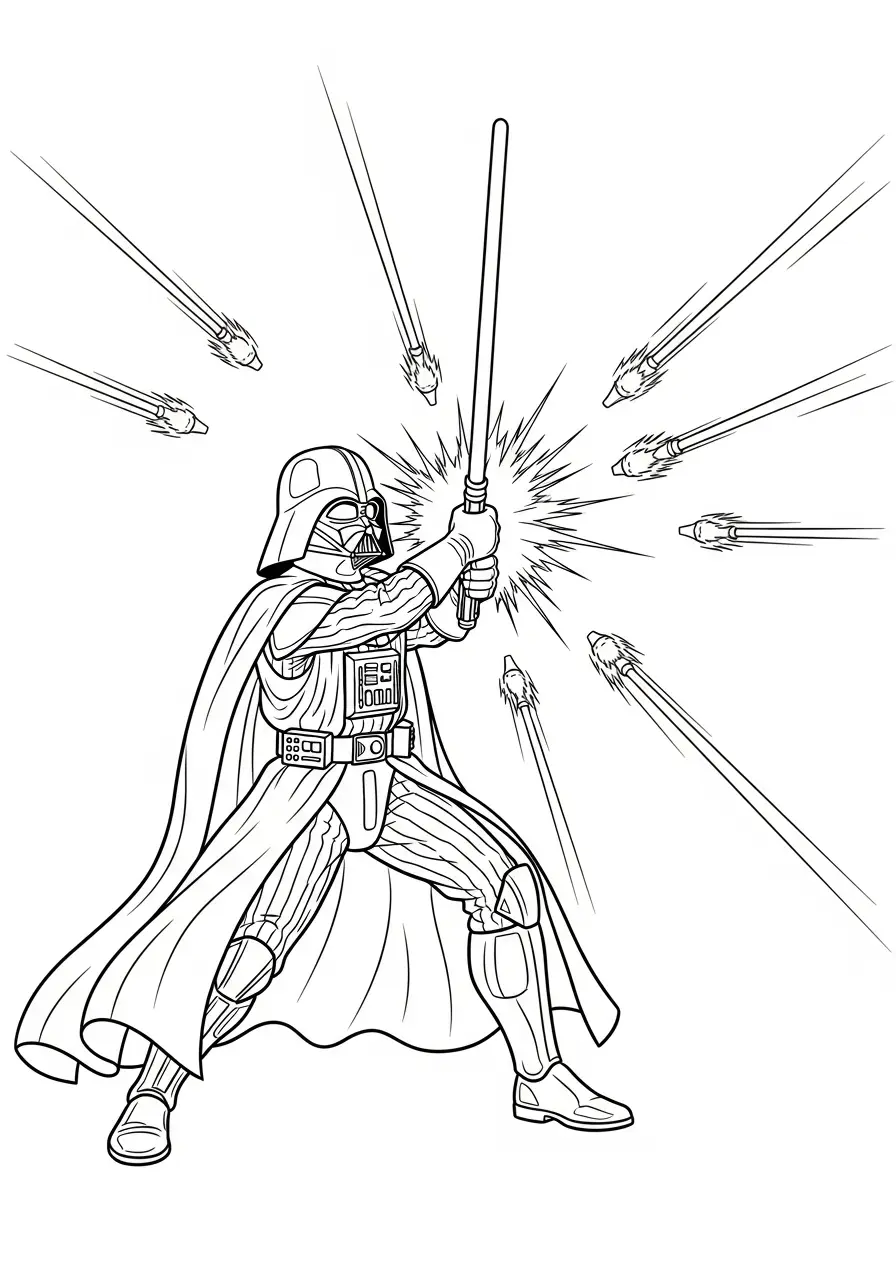 Darth Vader Kleurplaat 9 vader blokkeert blasters kleurplaat