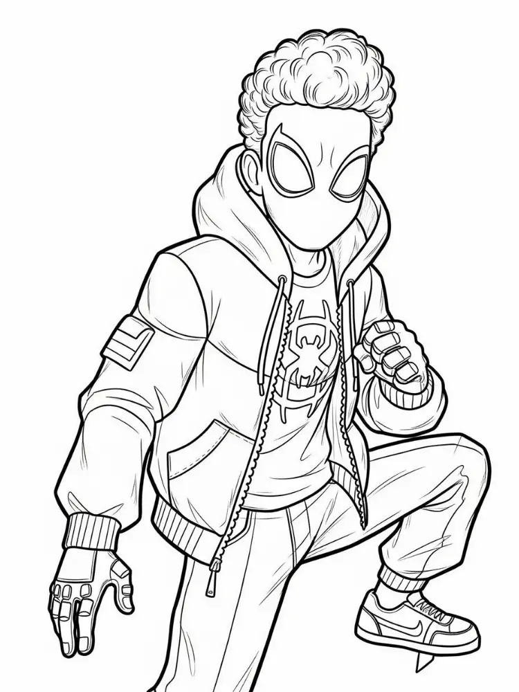 Kleurplaat Miles Morales 12 vechtende miles morales in pose kleurplaat